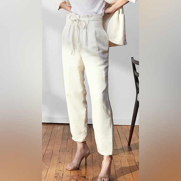 Express Pants - Express Super High Waisted Belted Linen-Blend Paperbag Ankle Pant Size 14R NWT